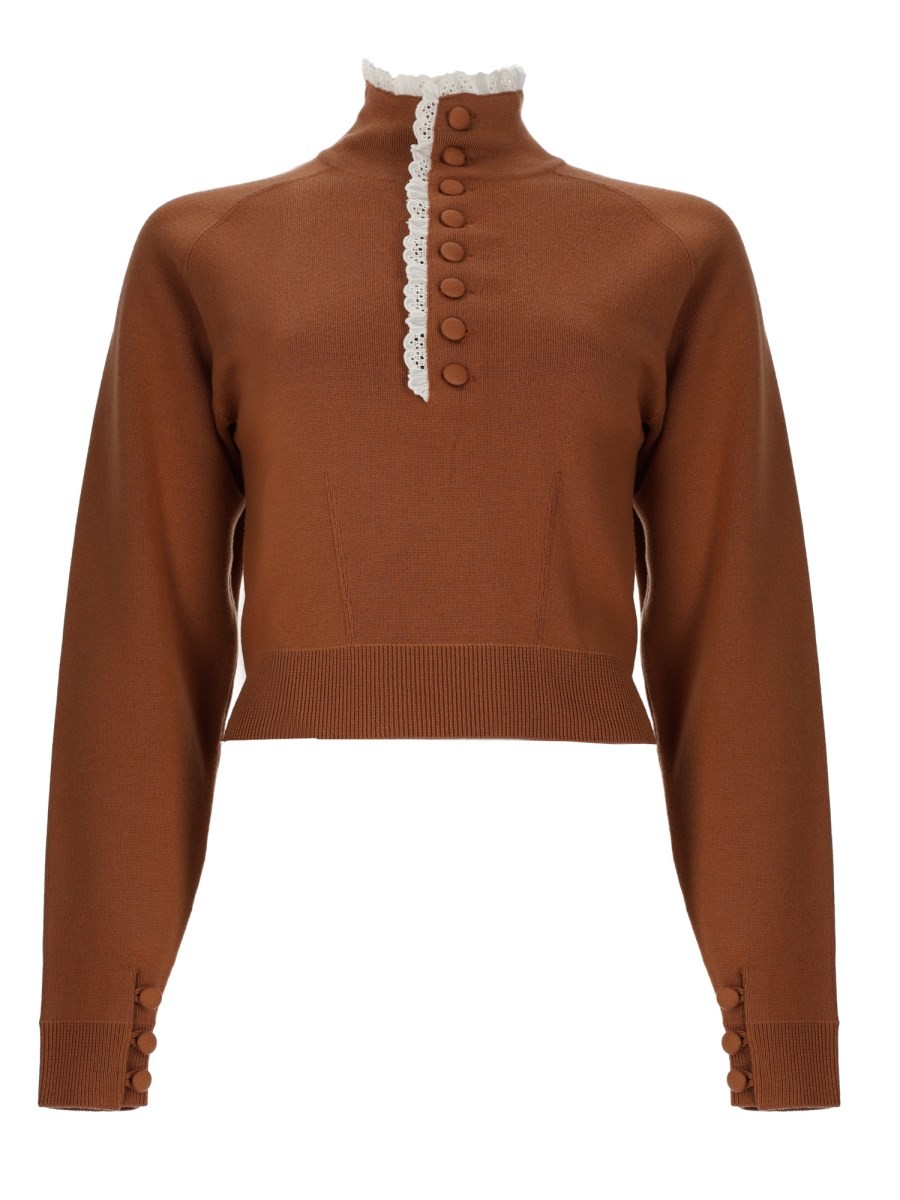 CHLOÉ PULLOVER A COLLO ALTO IN MAGLIA DI LANA E PIZZO
