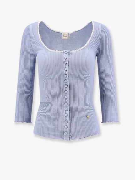 CHLOE' Ribbed Cotton Shirt With Lace Insert