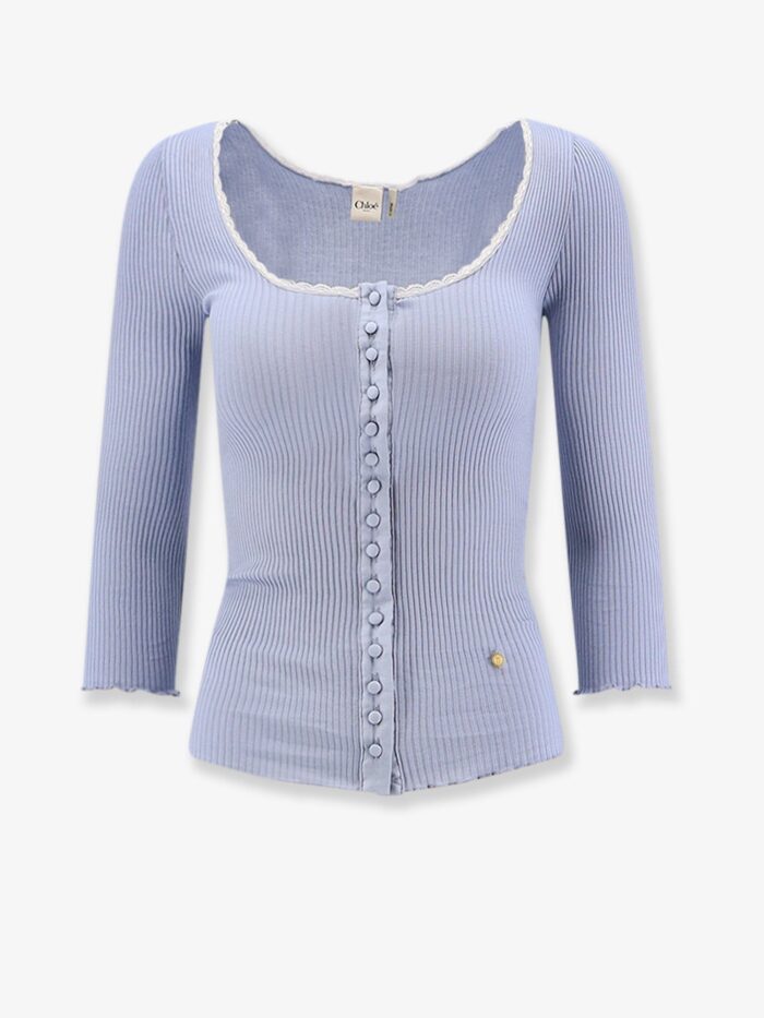 CHLOE' Ribbed Cotton Shirt With Lace Insert
