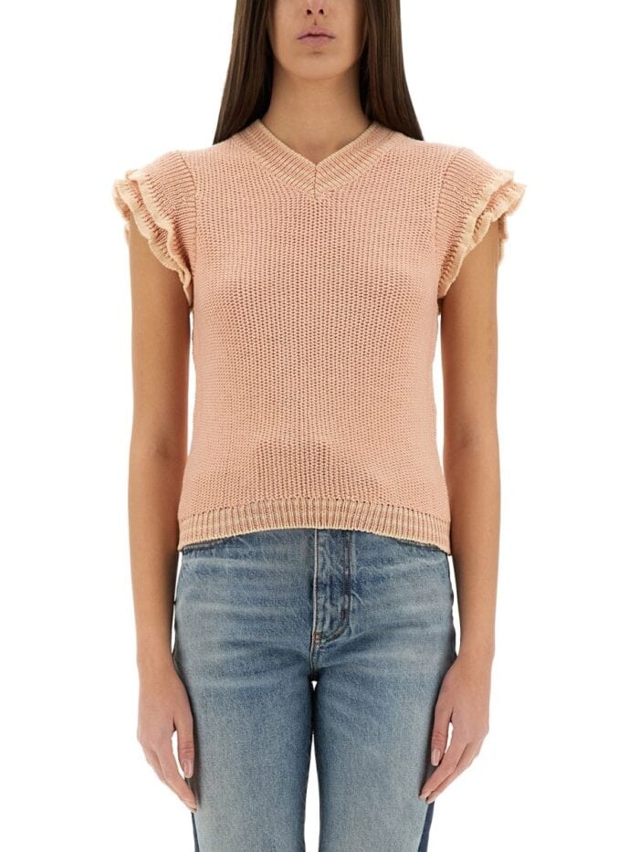 CHLOE' SHORT-SLEEVED WOOL KNIT TOP