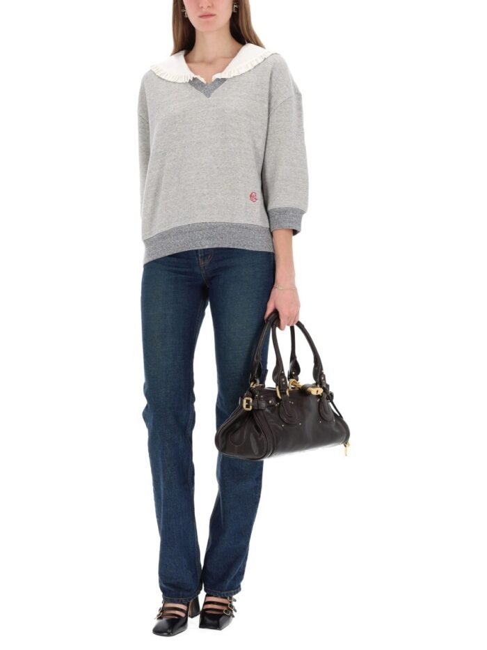 CHLOÉ SILK RUFFLED COLLAR SWEATSHIRT