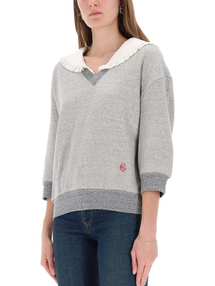 CHLOÉ SILK RUFFLED COLLAR SWEATSHIRT