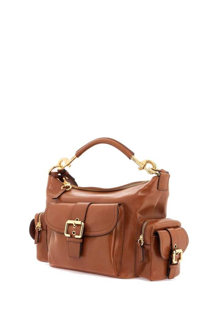 CHLOE' Structured Brown Clay Calfskin Crossbody Bag With Golden Details