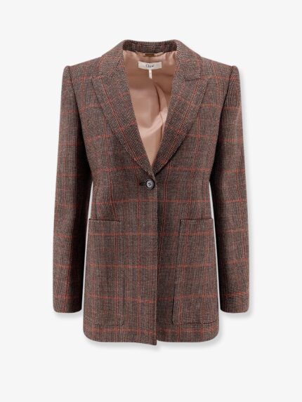 CHLOE' Tartan Wool Blazer With Shoulder Pads
