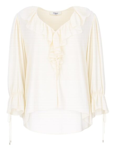 CHLOÉ TOP CON VOLANT E SCOLLO A V IN CRÊPE DE CHINE