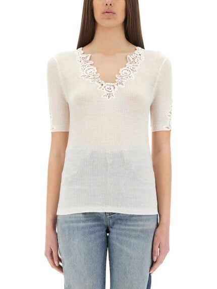 CHLOE' TOP WITH LACE NECKLINE