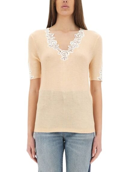 CHLOE' TOP WITH LACE NECKLINE
