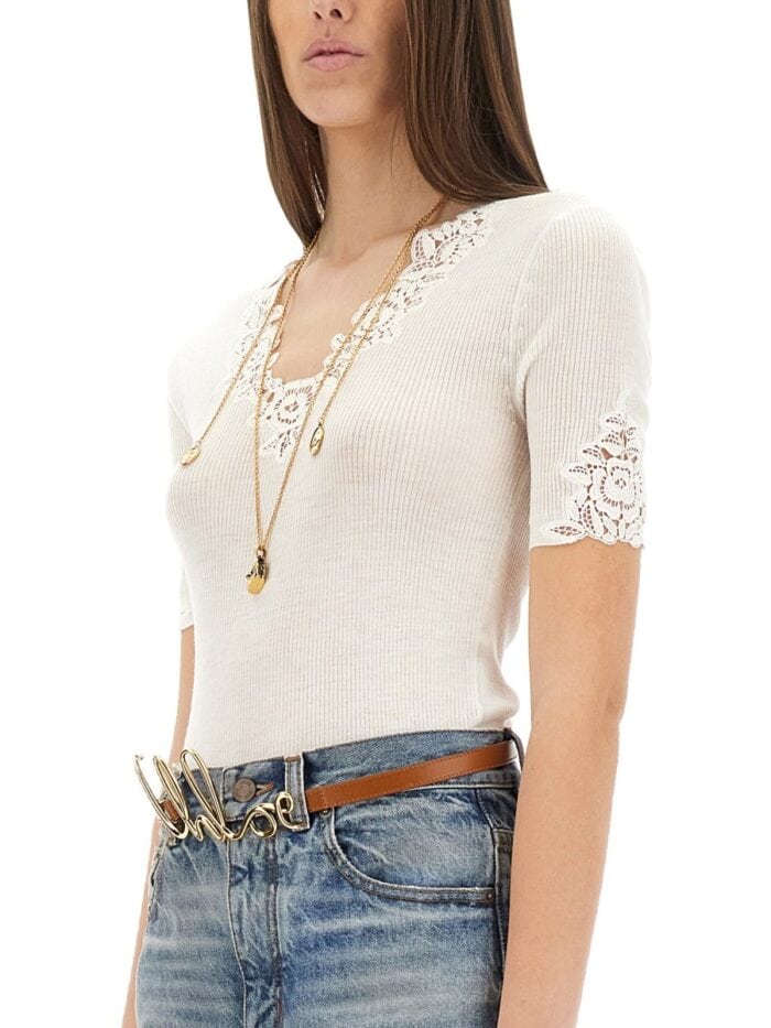 CHLOE' TOP WITH LACE NECKLINE