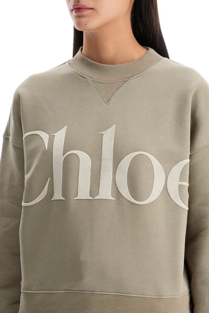 CHLOE' Velvet Logo Crewneck Sweatshirt With