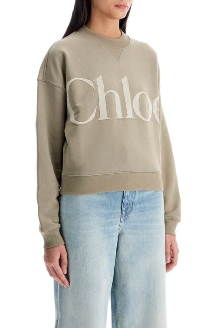 CHLOE' Velvet Logo Crewneck Sweatshirt With