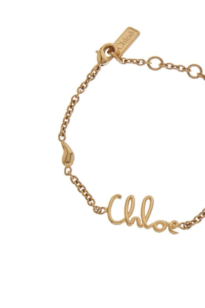 CHLOE' Vintage Gold Logo Pendant Leather Bracelet