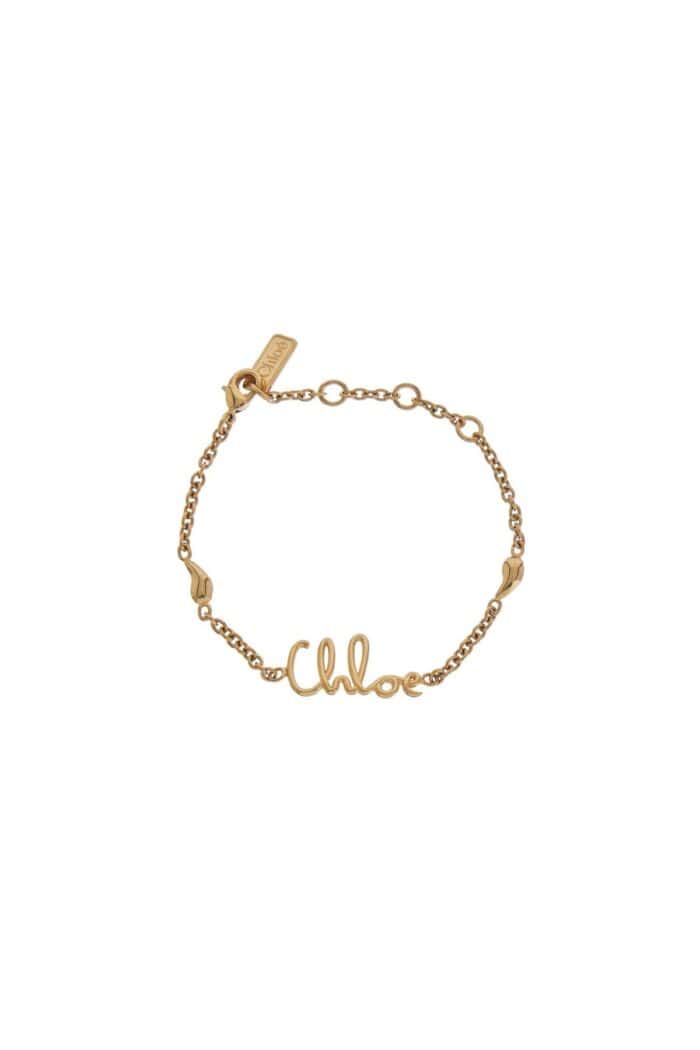 CHLOE' Vintage Gold Logo Pendant Leather Bracelet