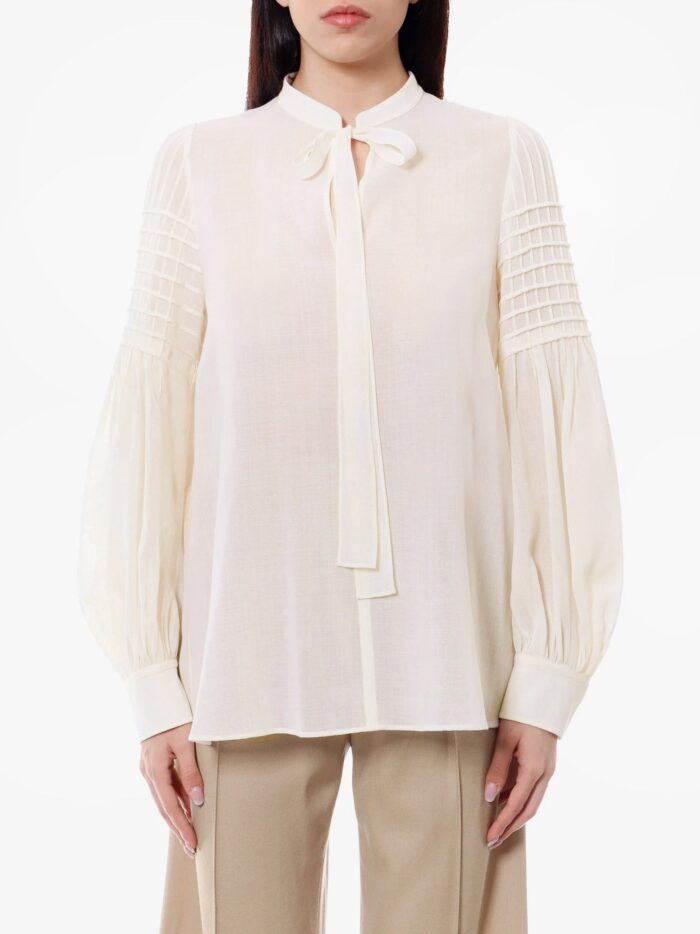 CHLOE' Virgin Wool Shirt With Frontal Bow