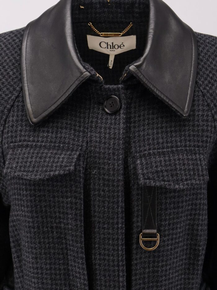 CHLOE' Virgin Wool Trench With Leather Collar