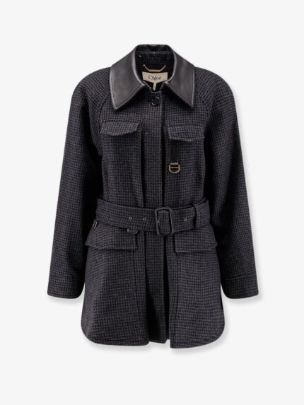CHLOE' Virgin Wool Trench With Leather Collar