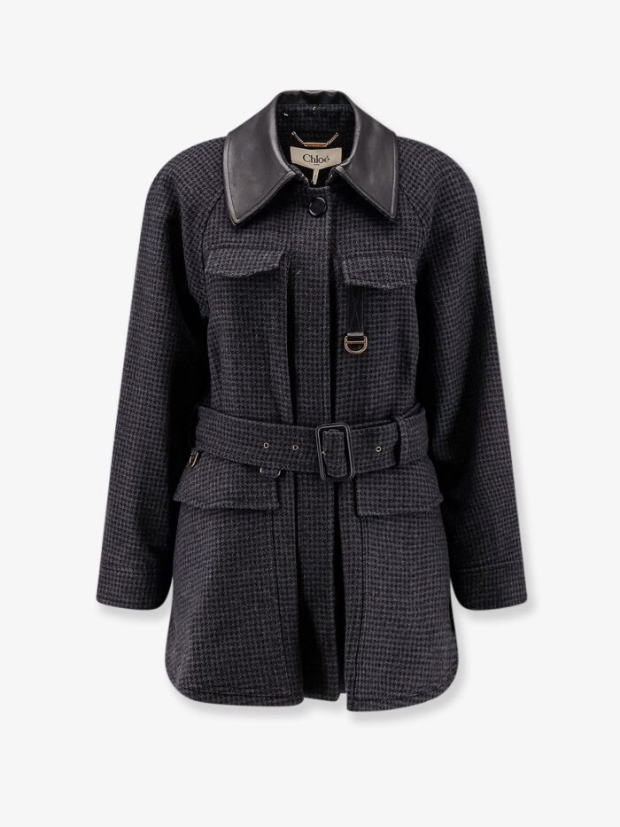CHLOE' Virgin Wool Trench With Leather Collar