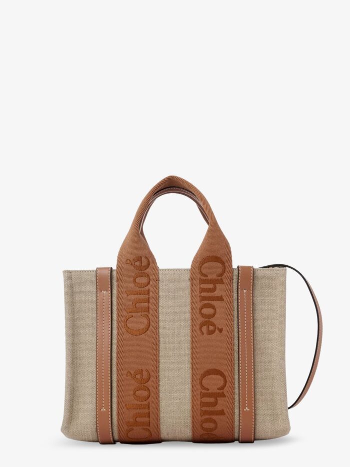 chloe' woody linen and leather tote bag CHLOE' Woody Linen And Leather Tote Bag