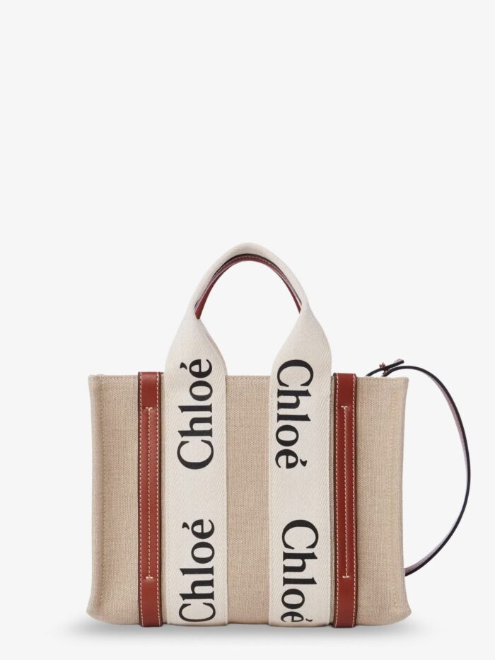 chloe' woody linen and leather tote bag CHLOE' Woody Linen And Leather Tote Bag