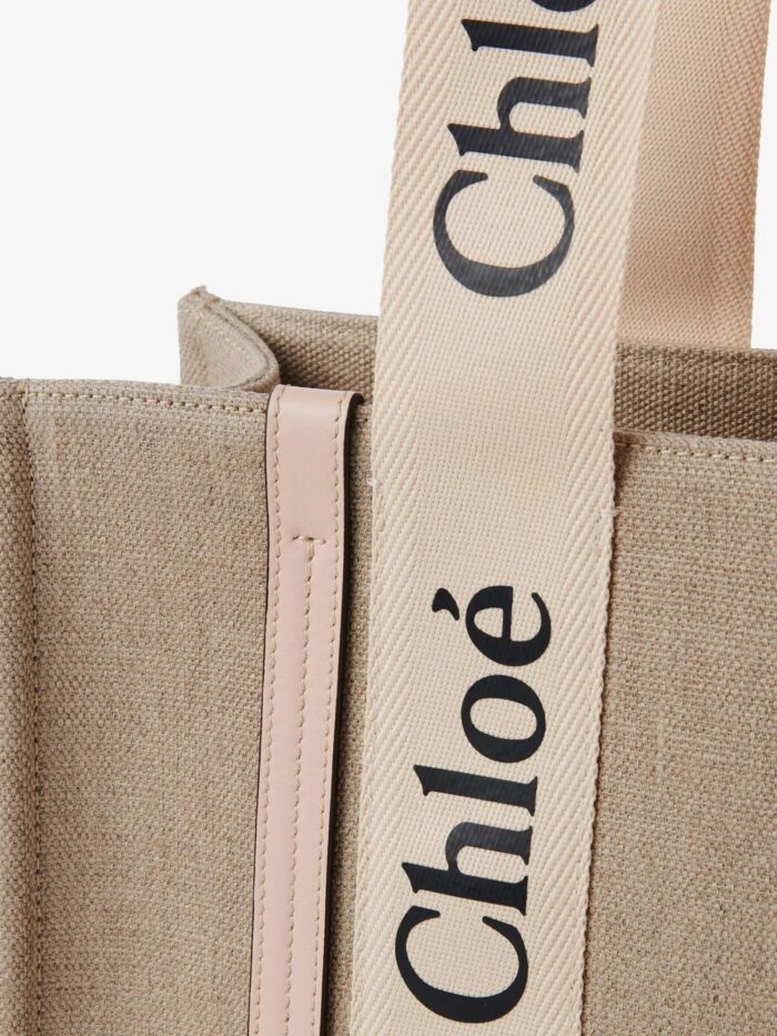 CHLOE' Woody Linen Shoulder Bag With Leather Inserts
