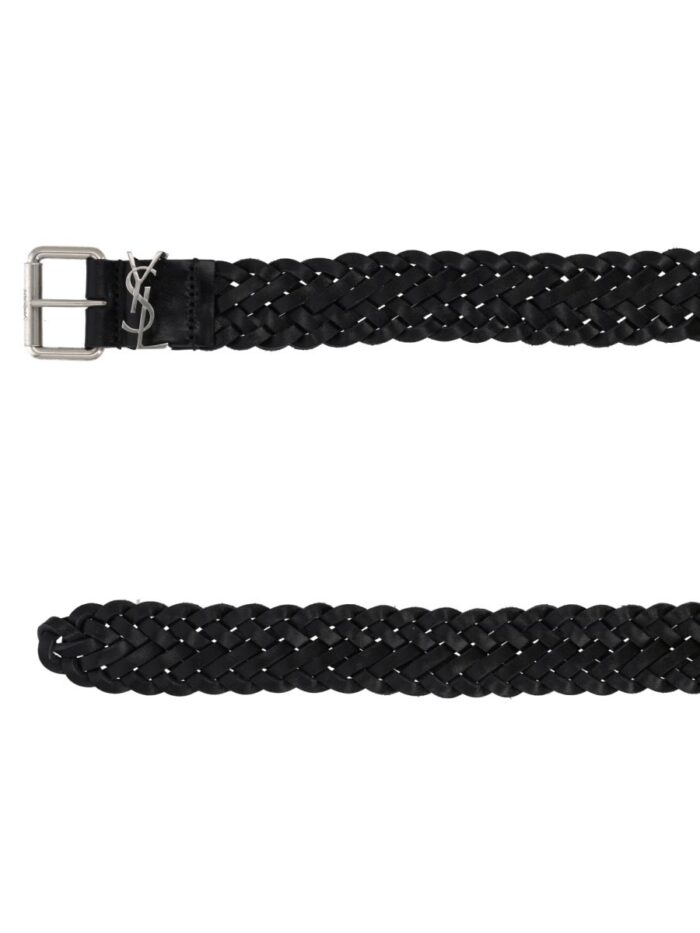 Saint Laurent Cintura Cassandre In Pelle Intrecciata