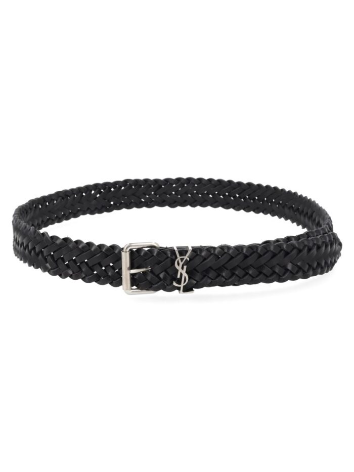 Saint Laurent Cintura Cassandre In Pelle Intrecciata
