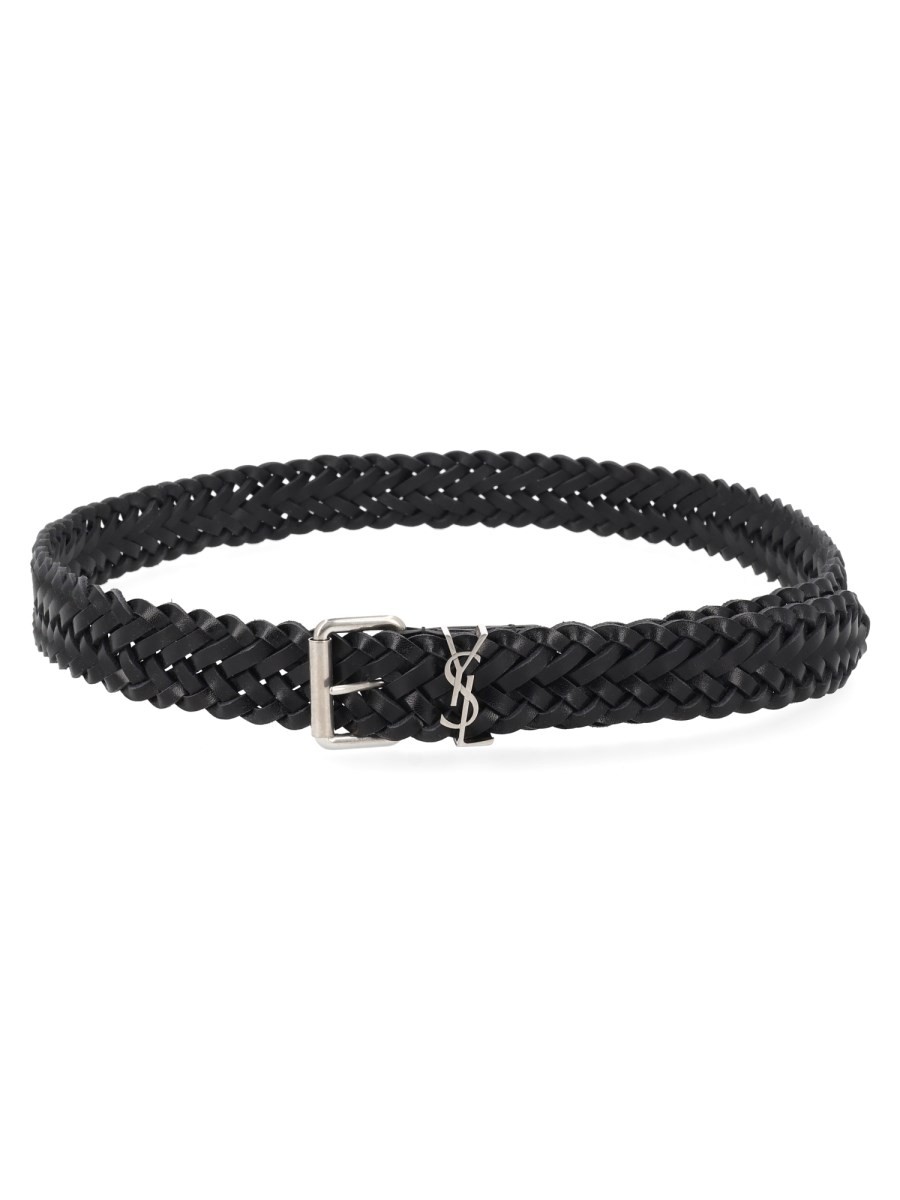 Saint Laurent Cintura Cassandre In Pelle Intrecciata