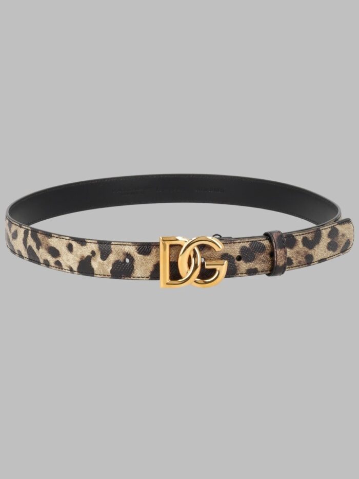 dolce & gabbana cintura in pelle lucida stampa leo con logo dg Dolce & Gabbana Cintura In Pelle Lucida Stampa Leo Con Logo DG