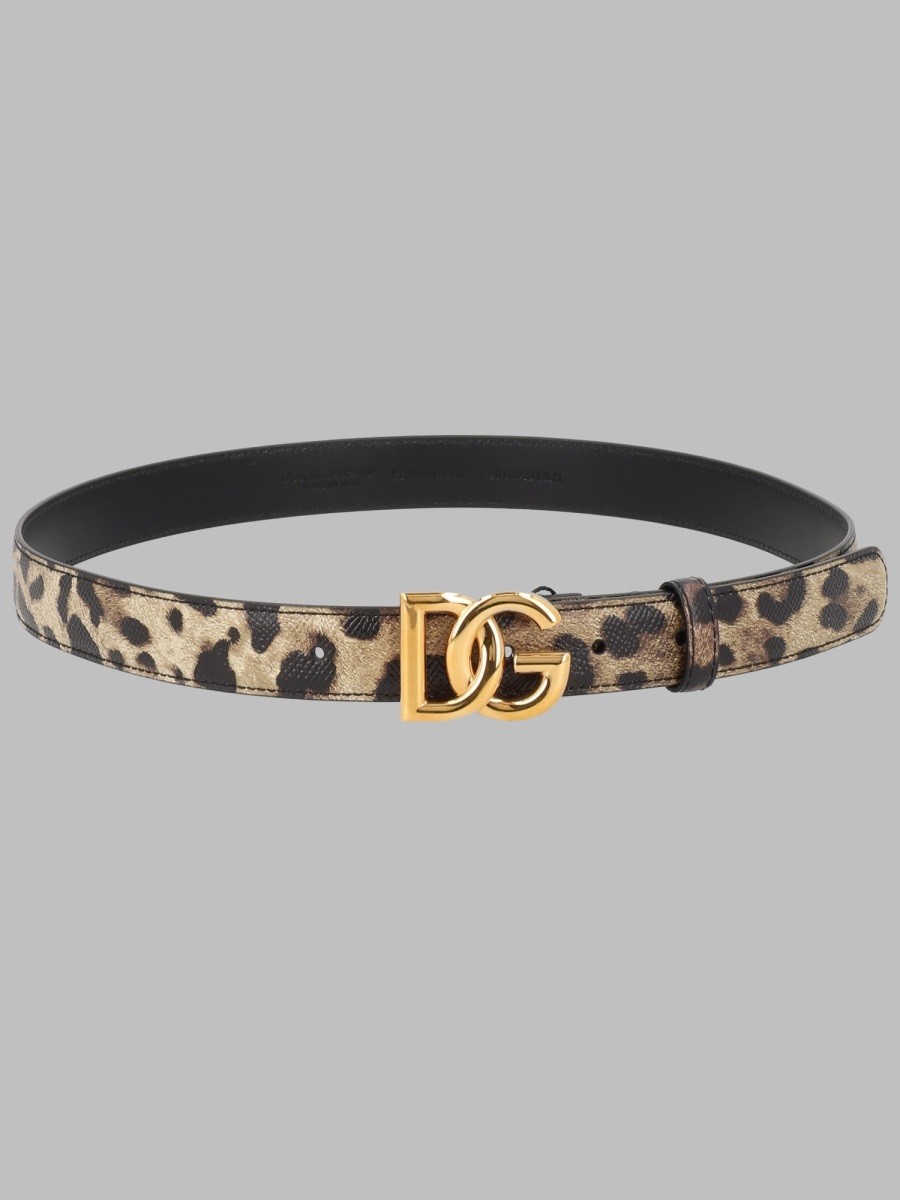 Dolce & Gabbana Cintura In Pelle Lucida Stampa Leo Con Logo DG