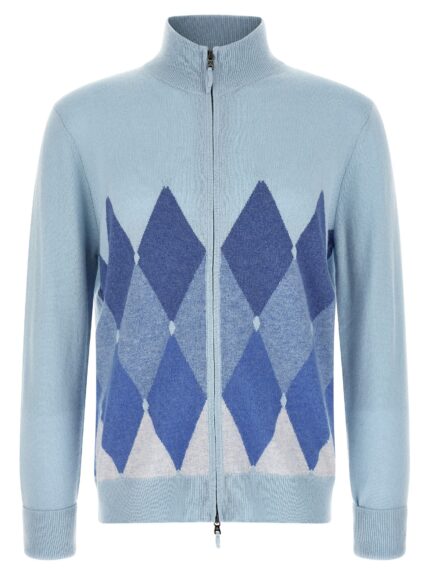 Ballantyne 'Classic DIamond' Intarsia Zip Cardigan
