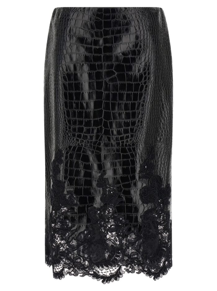 ermanno scervino coconut print sheath skirt with lace ERMANNO SCERVINO Coconut Print Sheath Skirt With Lace