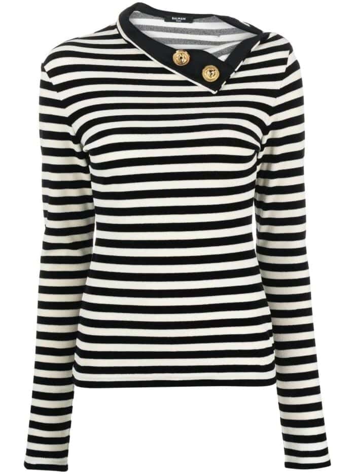 Collar Striped Velvet Pullover