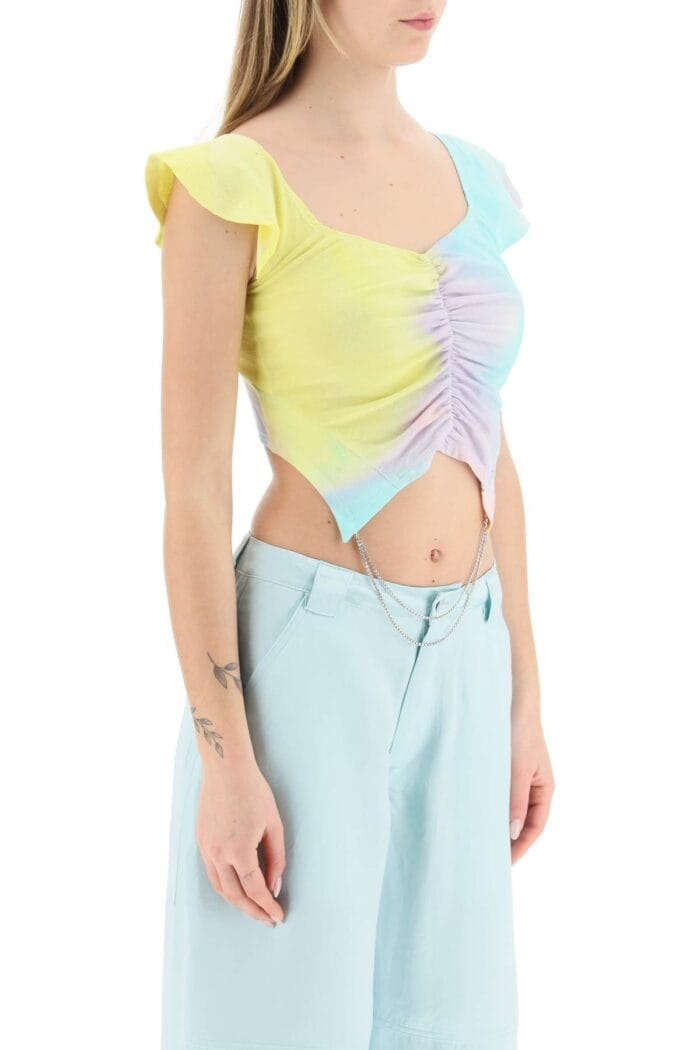 Collina Strada 'regina' Tie-dye Top With Rhinestone Chain