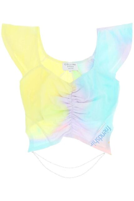 Collina Strada 'regina' Tie-dye Top With Rhinestone Chain