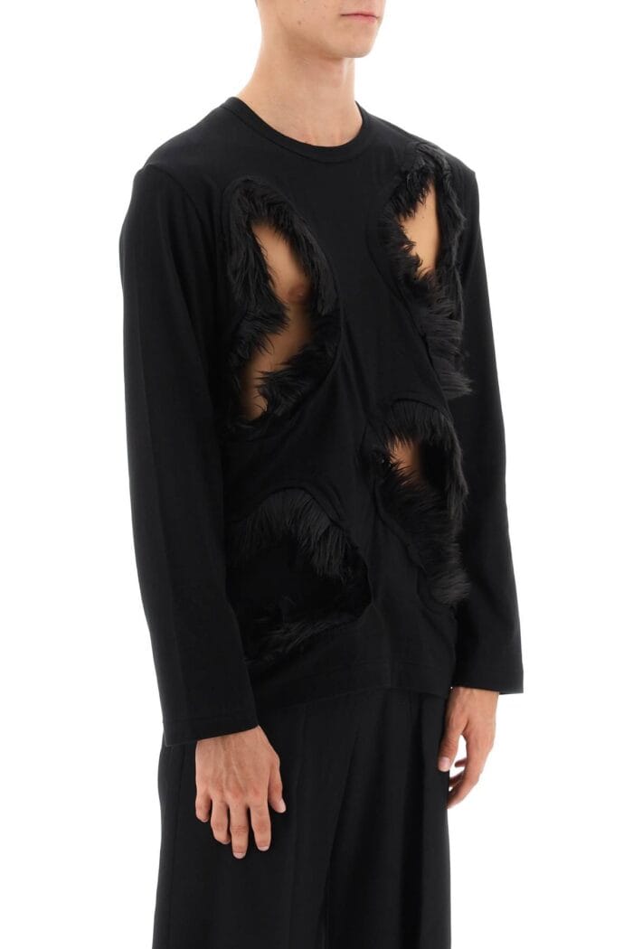 Comme Des Garcons Homme Plus Long-sleeved T-shirt With Faux Fur-trimmed Cut-outs