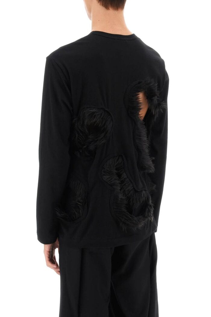 Comme Des Garcons Homme Plus Long-sleeved T-shirt With Faux Fur-trimmed Cut-outs