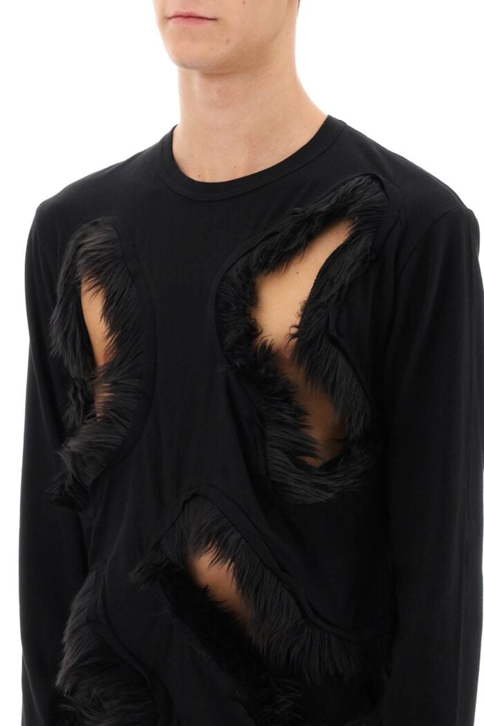 Comme Des Garcons Homme Plus Long-sleeved T-shirt With Faux Fur-trimmed Cut-outs