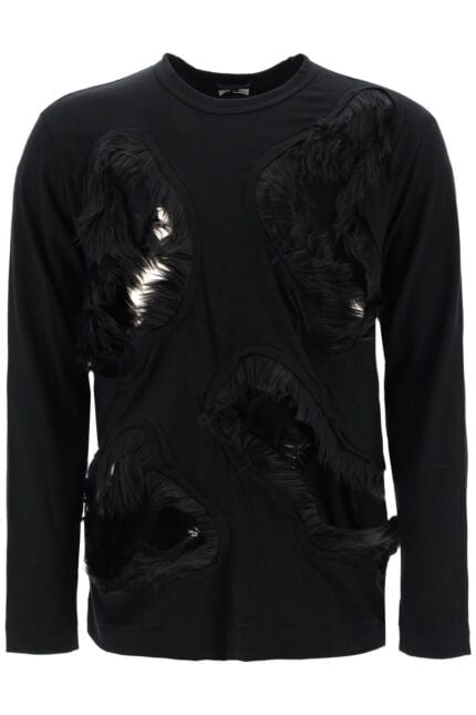 Comme Des Garcons Homme Plus Long-sleeved T-shirt With Faux Fur-trimmed Cut-outs