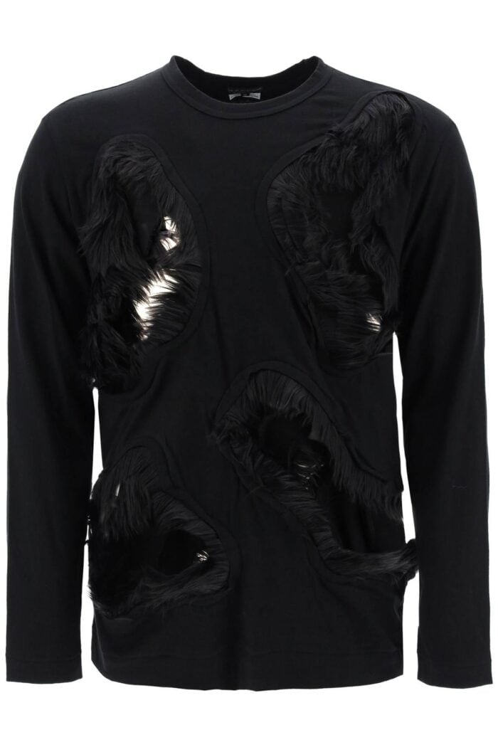 Comme Des Garcons Homme Plus Long-sleeved T-shirt With Faux Fur-trimmed Cut-outs