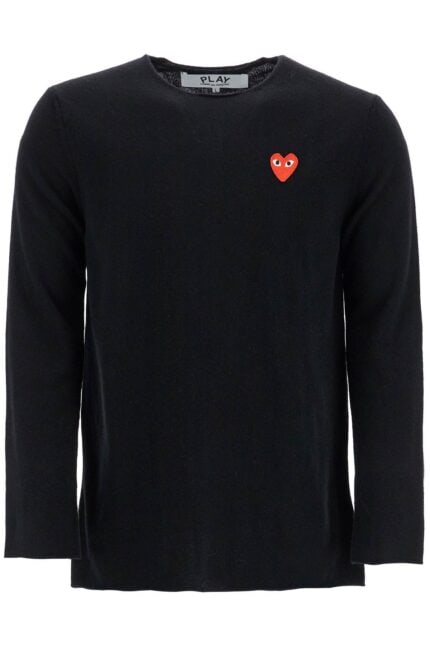 COMME DES GARCONS PLAY Black Wool Sweater With Red Heart Logo And Wide Neck