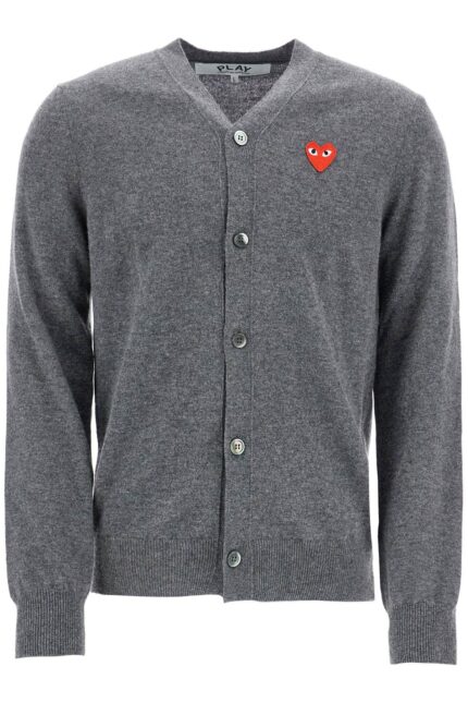 COMME DES GARCONS PLAY Cardigan Unisex In Lana Grigio Con Logo Cuore