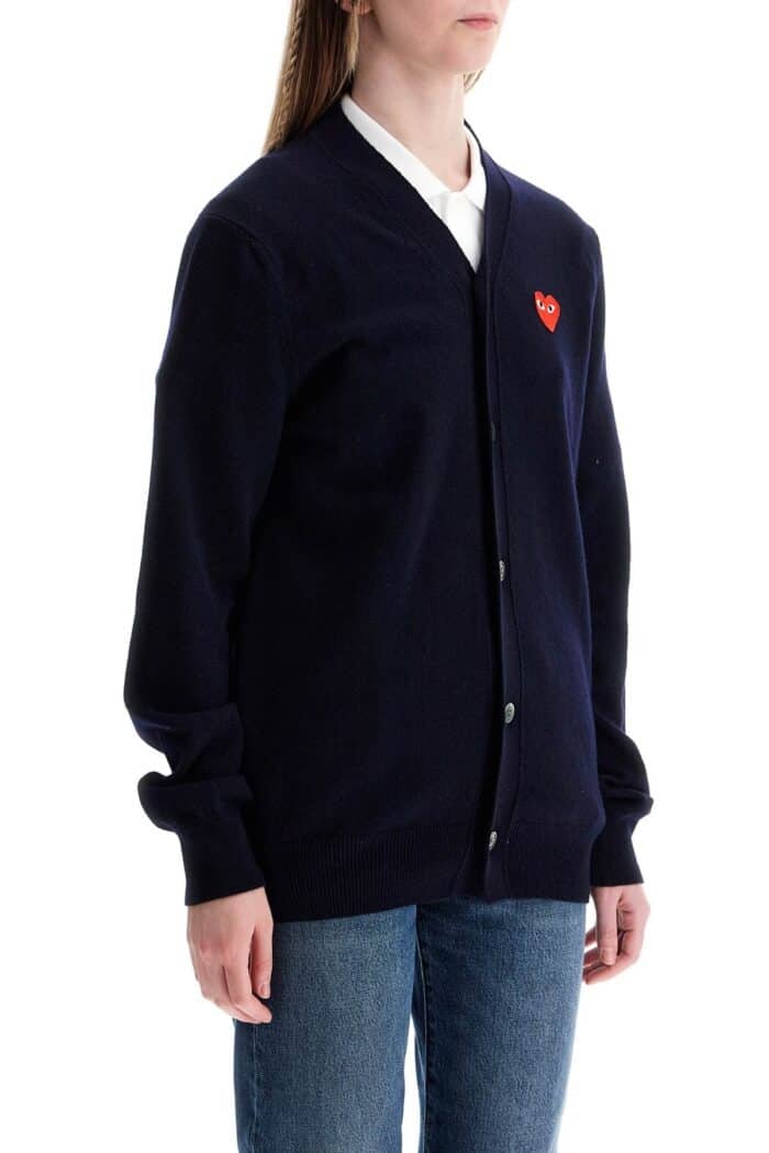 COMME DES GARCONS PLAY Navy Blue Wool Cardigan With Embroidered Red Heart Unisex