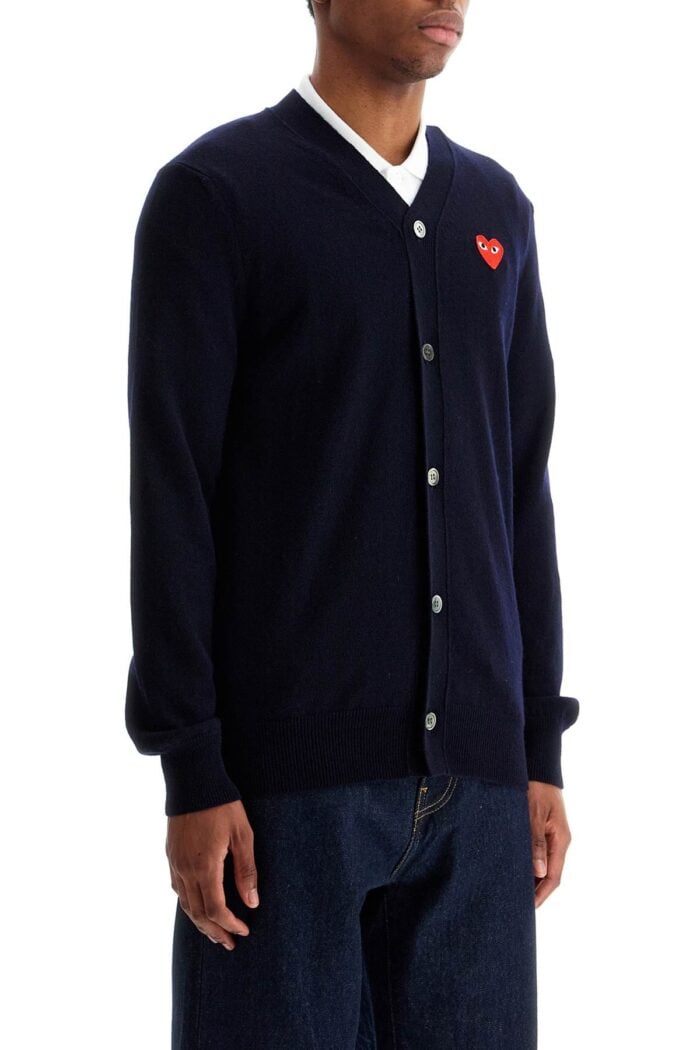 COMME DES GARCONS PLAY Navy Blue Wool Cardigan With Embroidered Red Heart Unisex