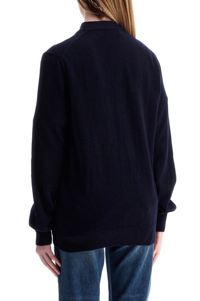 COMME DES GARCONS PLAY Navy Blue Wool Cardigan With Embroidered Red Heart Unisex