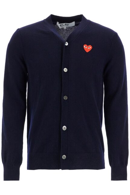 COMME DES GARCONS PLAY Navy Blue Wool Cardigan With Embroidered Red Heart Unisex