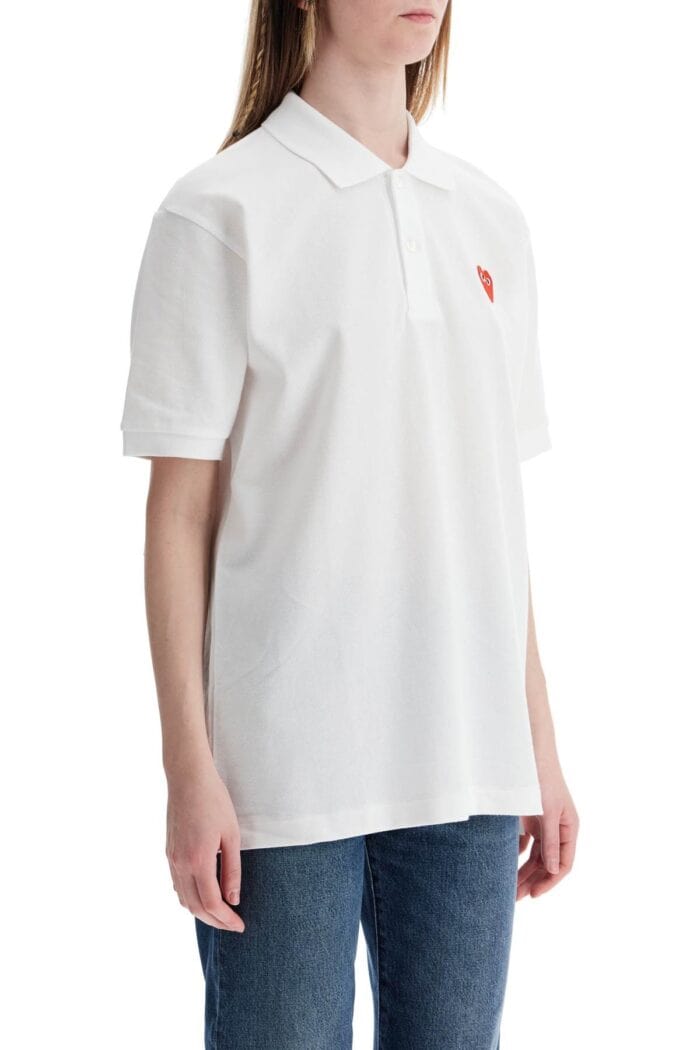 COMME DES GARCONS PLAY Polo Bianco In Cotone Con Logo Cuore Rosso