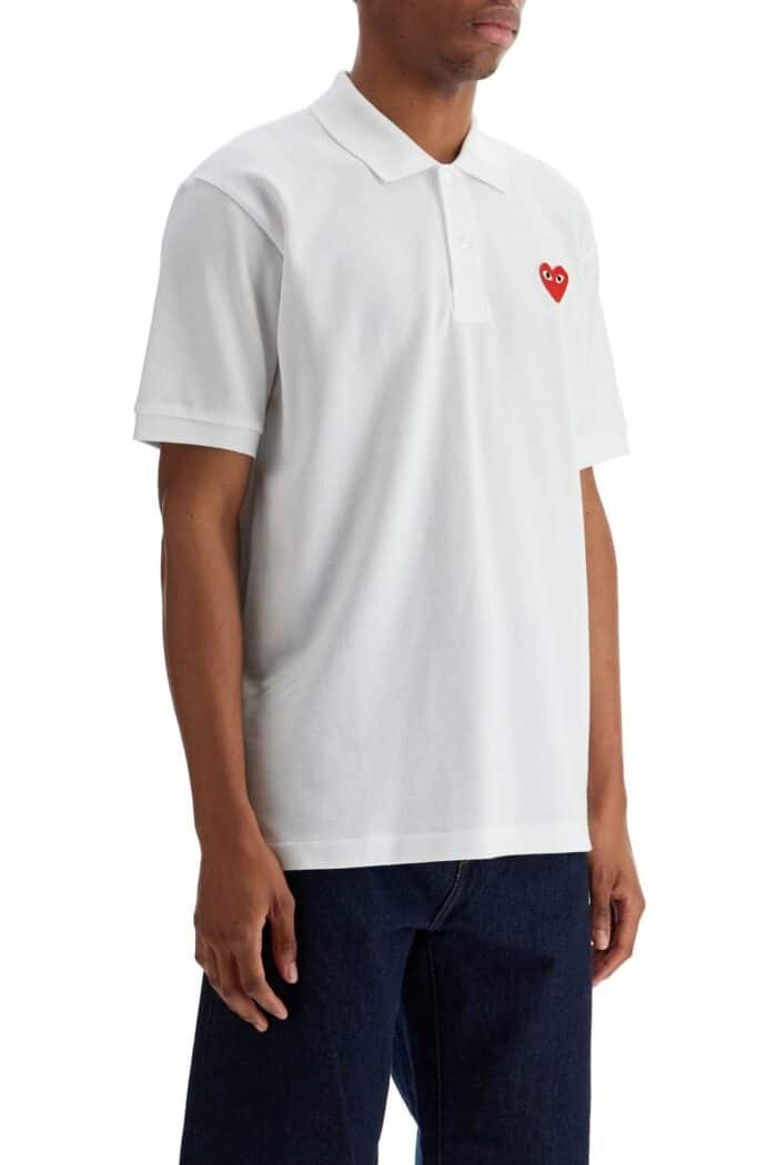 COMME DES GARCONS PLAY Polo Bianco In Cotone Con Logo Cuore Rosso