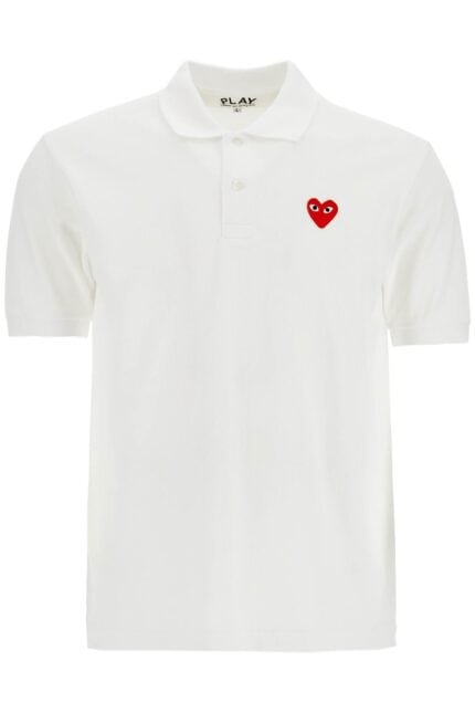 COMME DES GARCONS PLAY Polo Bianco In Cotone Con Logo Cuore Rosso