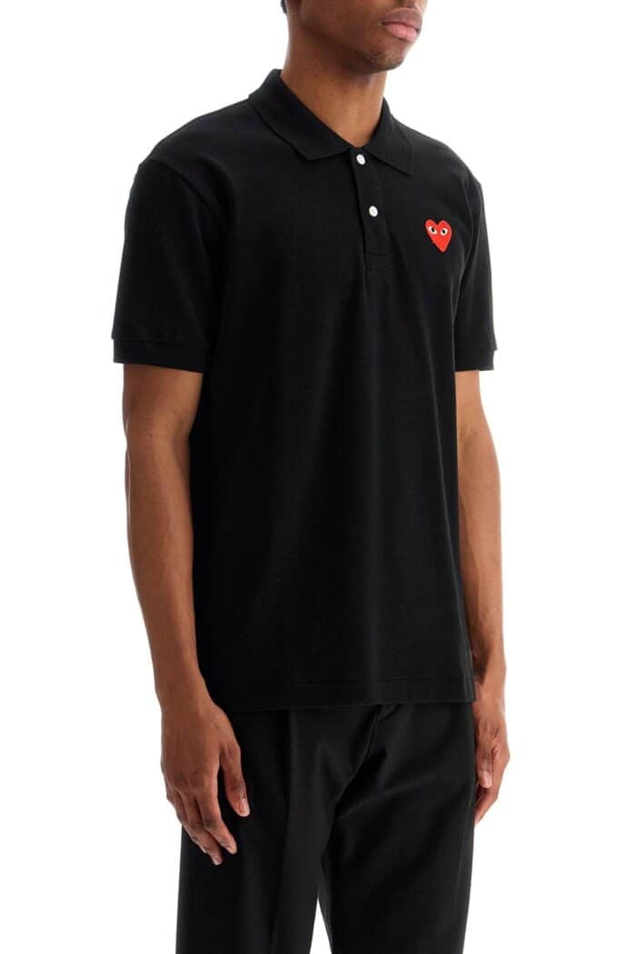 COMME DES GARCONS PLAY Polo Unisex In Cotone Nero Con Logo Cuore Rosso