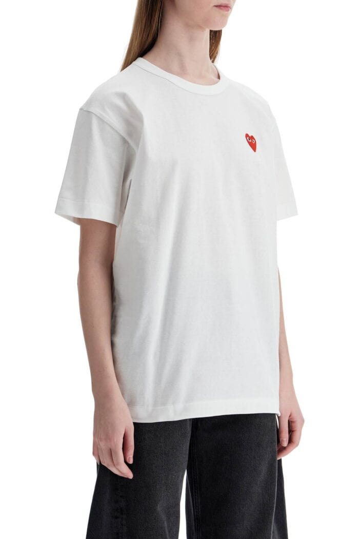 COMME DES GARCONS PLAY T-shirt Cotone Bianco Con Logo Cuore Rosso Unisex