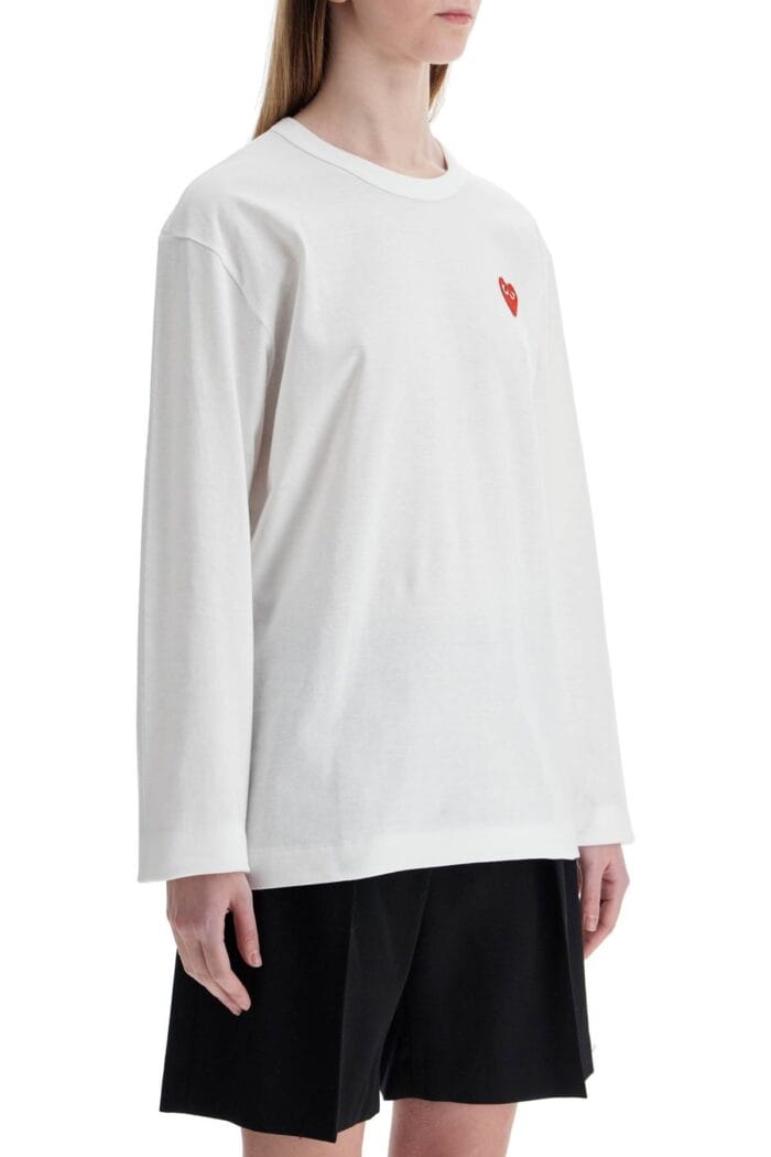 COMME DES GARCONS PLAY T-shirt Unisex In Cotone Bianco Con Logo Cuore Rosso